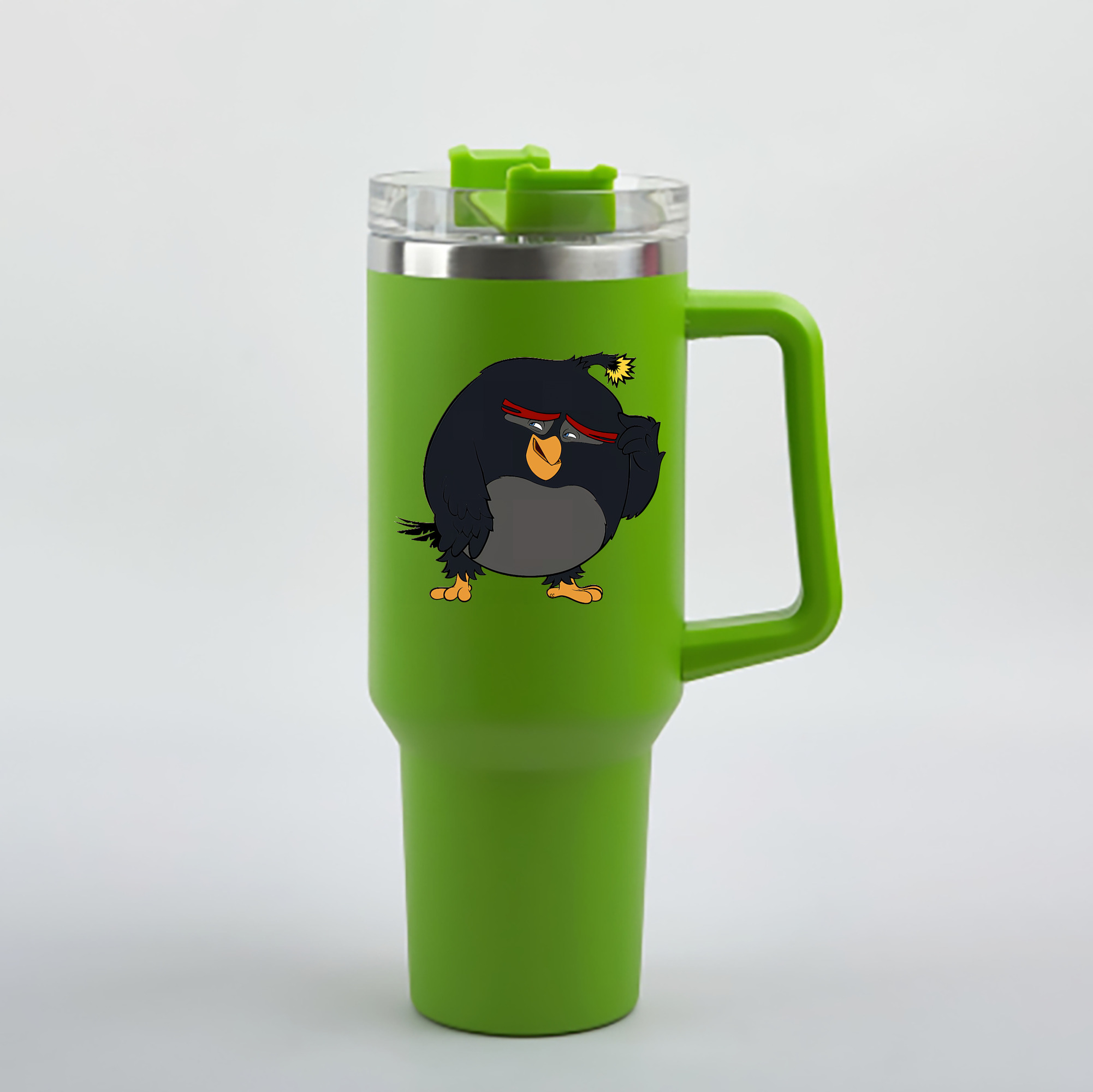 （画像用） Angry Birds アングリーバード 1200mL車用タンブラー - クリスタルステッカー（プラスチックストロー付き）